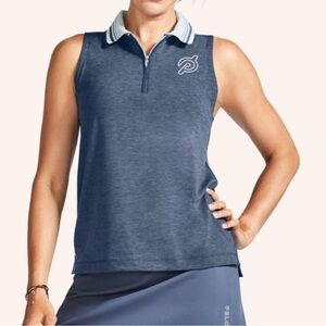 Peloton Sleeveless Collared Polo Tank Quarter Zip Work Out Cycling Grey Large